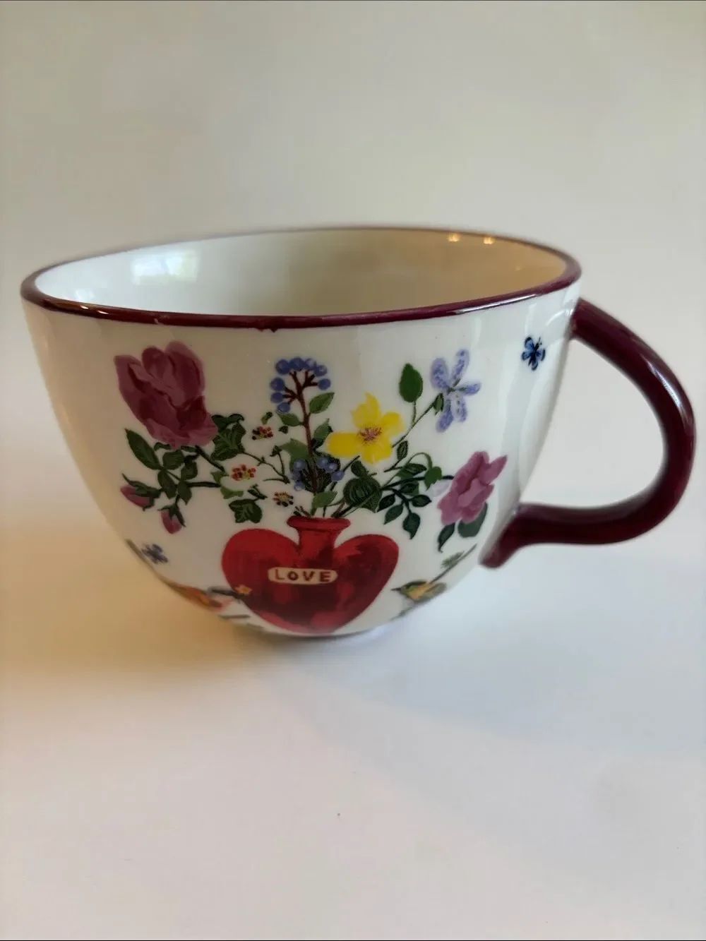 Anthropologie Nathalie Lete Titania Love Mug Cup Floral Red Heart